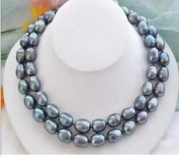 NOBLEST RARE NATURAL 1215MM SOUTH SEA BLACK BLUE PEARL NECKLACE 35quot GOLD CLASP3803739