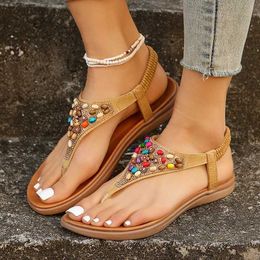 SandalsBohemian Style Flat Heels Sandals Women 2024 Summer Plus Size Clip Toe Sandles Woman Non Slip Platform Rome Sandalias H240517