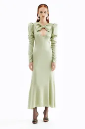 Casual Dresses ALESSANDRA RICH Silk Dress Long Green Satin With Bow Details And Chest Cut Out