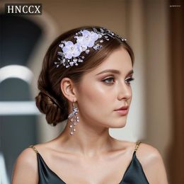 Headpieces HNCCX Bridal White Organza Flower Headbands Alloy Hollow Out Leaf Hair Accessories Bride Headdress Tiara For Wedding CP275