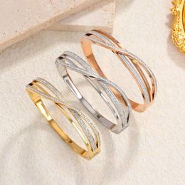 Bangle Stainless Steel 3-Layer Bracelet Women Gold Silver Rose Colour Plated Crystal Female Colorfast Luxury Jewellery