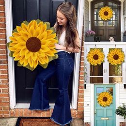 Decorative Flowers Large Artificial Sunflower Wreath Wall And Door Hanging Doorplate For Home Decor Outdoor Garden Wedding Party Festival