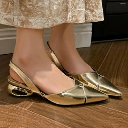 Casual Shoes Women's Genuine Leather Hollow-out Pointed Toe Slingback Slip-on Flats Sandals Elegant Ladies Summer Gold Silver Red Woman