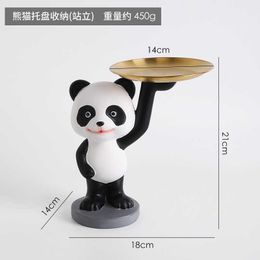 Decorative Objects Figurines Panda doll entrance key storage tray decoration home living room office desk TV cabinet H240517 2AJD