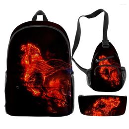 Backpack Hip Hop Novelty Funny Flame 3D Print 3pcs/Set Pupil School Bags Travel Laptop Chest Bag Pencil Case