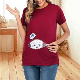 Maternity Tops Tees Womens Pregnant Womens Cotton Breast Enhancement T-shirt Summer Care Shirt Top Fashion Clothing H240518