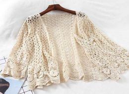 Open Lace Cardigan Crocheted Hollow Out Shrug Female Casual White Flower Floral Open Stitch Women Sweater Loose Knitted Outwear1466356504