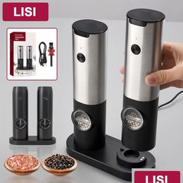 Mills Electric Salt And Pepper Grinder Matic Usb Rechargeable Stainless Steel Adjustable Coarseness Spice Mill With Led Light 240304 D Dha7W