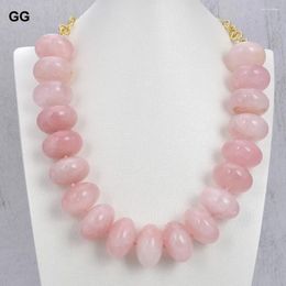 Pendant Necklaces GG 24" Big Natural 20x30mm Smooth Rose Quartzs Rondelle Necklace