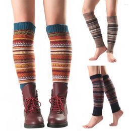 Women Socks 1Pair Warm Striped Knitted Soft Winter Footless Knee High Fashion Boot Comfortable Polyester