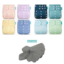 Happyflute OS Pocket Nappy Set Adjustable 8pcs Diape8pcs Bamboo Charcoal Insert Waterproof Reusable Washable Baby Diaper 240509