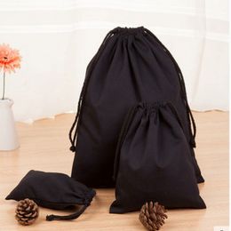 Black Cotton Drawstring Bag 8x10cm 9x12cm 10x15cm 13x17cm pack of 50 Makeup Jewelry Pouch Candy Favor Sack 240O