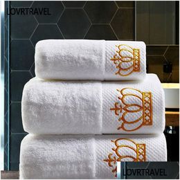 Towel Embroidered Imperial Crown Cotton White El Set Face Towels Bath For Adts Washcloths Absorbent Hand Drop Delivery Home Garden Te Dhq0M