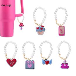 Beaded Pink Valentines Day Pearl Chain With Charm For Tumbler Cup Handle Accessories Charms Personalised Drop Delivery Otefj Otvxd