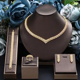 Necklace Earrings Set Luxury Women Jewelry Elegant Shape Bridal CZ Bracelet Ring 4pcs Big Wedding For Bride