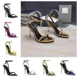 Dress Shoes 23S Elegant Brand Women Shoes Padlock Pointy Naked Sandals Shoes Hardware Lock and key Woman Metal Stiletto Heel Party Dress Wedding EU3543 tomfordshe