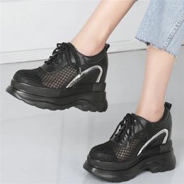 Boots Fashion Sneakers Women Lace Up Genuine Leather Wedges High Heel Ankle Female Breathable Mesh Round Toe Platform Pumps Shoe