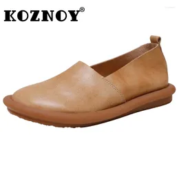 Casual Shoes Koznoy 2cm Retro Ethnic Natural Cow Genuine Leather Loafer Comfy Women Leisure Soft Flats Oxford Luxury Concise Autumn