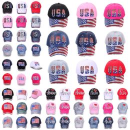 Party Hats USA American Flag With Diamonds Baseball Caps Sunshade Sunscreen Hat Election Activity Denim Trump Duckbill Cap T9I002647