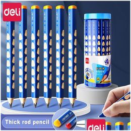 Pencils Wholesale Deli Thick Rod Pencil Bold Triangle Hb/2B Wooden Child Painting Writing Correction Posture Stationery Supplie Drop D Dhgdi