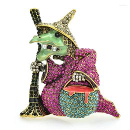 Brooches Wuli&baby Luxury Witch For Women 2-color Sparkling Rhinestone Taking Magic-potion Cartoon Figure Brooch Pins