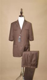 MEN039S -Anzug mit kurzen Ärmeln Anzug Frou Knopftägliche Freizeit braun reine Farbbuchse und Pants9004391