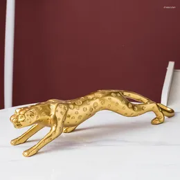 Decorative Figurines Gold-plated Leopard Sculpture Creative Resin Crafts Money Decor Living Room TV Cabinet Animal Decoration High-end Gifts