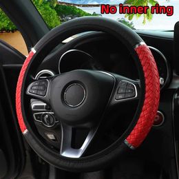 Steering Wheel Covers 1 PU three-dimensional braided leather metal dynamic car upholstery without inner ring steering wheel cover fits 14.5-15 inches T240518