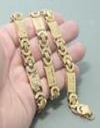 Jewellery SET 11mm Mens Chain Boys Bracelet Gold Tone Flat Byzantine Link Stainless Steel Necklace Bracelet Set8299747