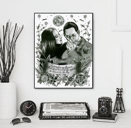 Paintings Addams Family Quote Art Print Black White Vintage Poster Morticia amp Gomez Tattoo Illustration Canvas Painting Wall P6878358