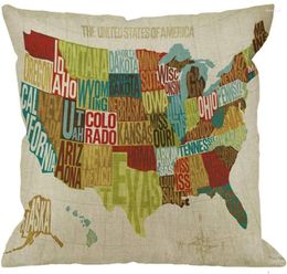 Pillow Across The Country United States Map Case Cover 18 Inch X Cotton Linen Outdoor Indoor