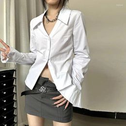 Women's Blouses Deeptown White Woman Blouse Gyaru Button Up Shirt Korean Fashion Long Sleeve Y2k Tops Harajuku Sexy Office Wear Spring Chic