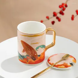 Mugs Ceramic Cup Chinese Style With Cover Coffee Mug Creative Tazas De Cafe Office Porcelain Teacup Home Decoration Gift