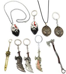 Keychains Game God Of War Keychain Kratos Guardian Shield Axe Key Ring Link Chain Pendant Men Car Bag Llavero Chaveiro Porte Clef1879091