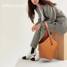 AVROs MODA Brand Fashion Bucket Shoulder Bags For Women Designer Handbag Genuine Leather Retro Large Capacity Tote Big Bag 240518