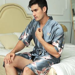 FZSLCYIYI Stylish Mens Bathrobe Silk Kimono Long Sleeves Robe Chinese Lucky Dragon Print Pajamas Men Gown Bathrobe Men Homewear 240518