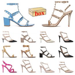 2024 New Fashion Lady Sexy High Heels Sandals Famous Designer Women Manual Customized With Box Slides Luxury Platform Leather Wedges Heel Pumps Rivet Silver Loafers