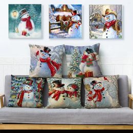 Pillow Cute Cartoon Snowman Cover Decor Merry Christmas Case Polyester Pillowcase For Children Room Sofa Home Car