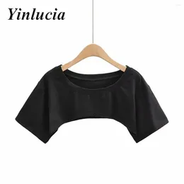 Women's T Shirts Tops Women Blouses Solid Colour Super Short Sexy Cotton Tee Loose Shirt Street Vintage Wear Summer High Waisted Y2K