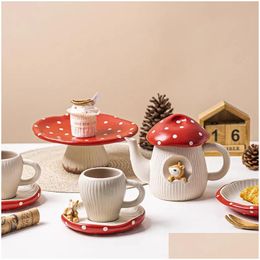 Coffeware Sets Personalized Creative Deisgn Mushroom Coffee Cup And Plate Ceramic Water Mugs Pot Spoon Ins 240304 Drop Delivery Home G Dhfkh
