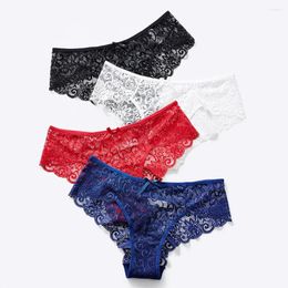 Women's Panties Transparent Lace Underwear Womens Mid Waist Sexy Briefs Fashion Bow Hollow Out Retro Underpants Ladies Erotic Fast Send