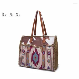 Evening Bags Crossbody Shoulder Western Weekender Messenger Bag Canvas Cowhide Rug Fabric Handbag Vintage Tote