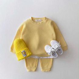 Clothing Sets Autumn Baby Girls Boys Waffle Solid Suit Casual Cotton Long Sleeve Sweatshirt Top Pants Two Piece Sports Garment
