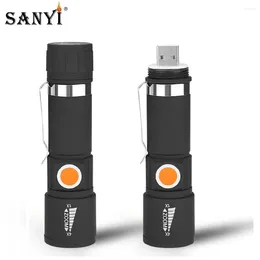 Flashlights Torches 3 Modes LED Mini With Tail USB Charging Torch Zoomable Focus Worklight Waterproof Portable Lantern Built-in