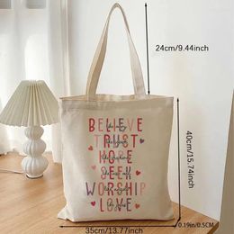 Shopping Bags Believe Hope Love Pattern Positive Canvas Tote Bag Shopper Organiser Storage Clutch Travel Necessity Stylish Causal Books