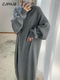 Casual Dresses CJFHJE Apricot Sweater Maxi Dress Women Autumn Winter Long Sleeve Grey Knitted Female Vintage Coffee Oversize Lady