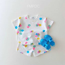 Clothing Sets 2023 Summer Infant Clothing Set Polka Dot Printed Short sleeved T-shirt Top+Childrens Cotton Casual Shorts 2-piece Set J240518