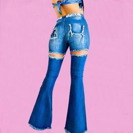 Women's Jeans Sexy Grunge Ripped For Women Bell Bottom High Waist Flare Denim Ladies Push Up Streetwear Plus Size