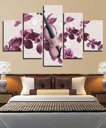 Canvas Pictures For Living Room Framework 5 Pieces Pink Purple Flowers And Violin Paintings Home Decor HD Prints Poster Wall Art7248966