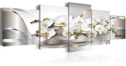 Amosi Art Orchid Flowers Canvas Print Wall Art Painting Abstract Line Background White Floral Artwork for Modern Home Living Decor2710984